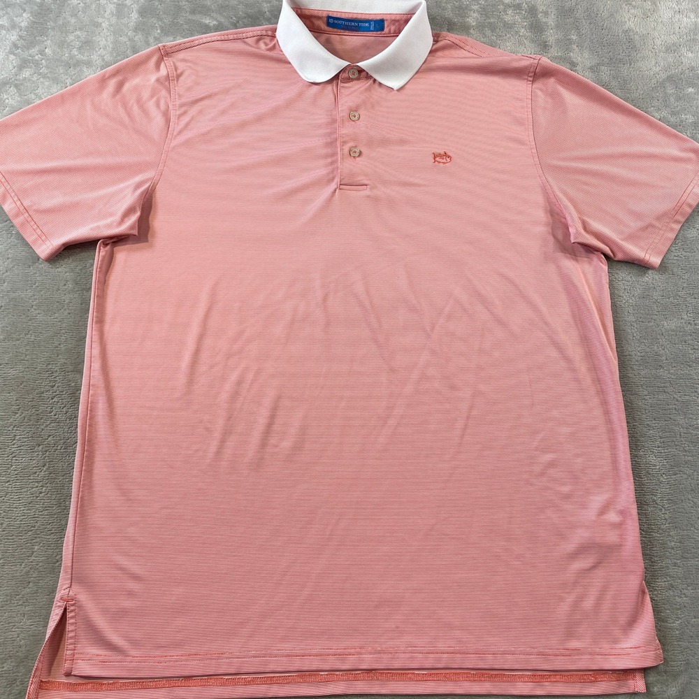 Southern Tide  Polo Shirt Tide to Trail Men Large Pink Striped Performance Light